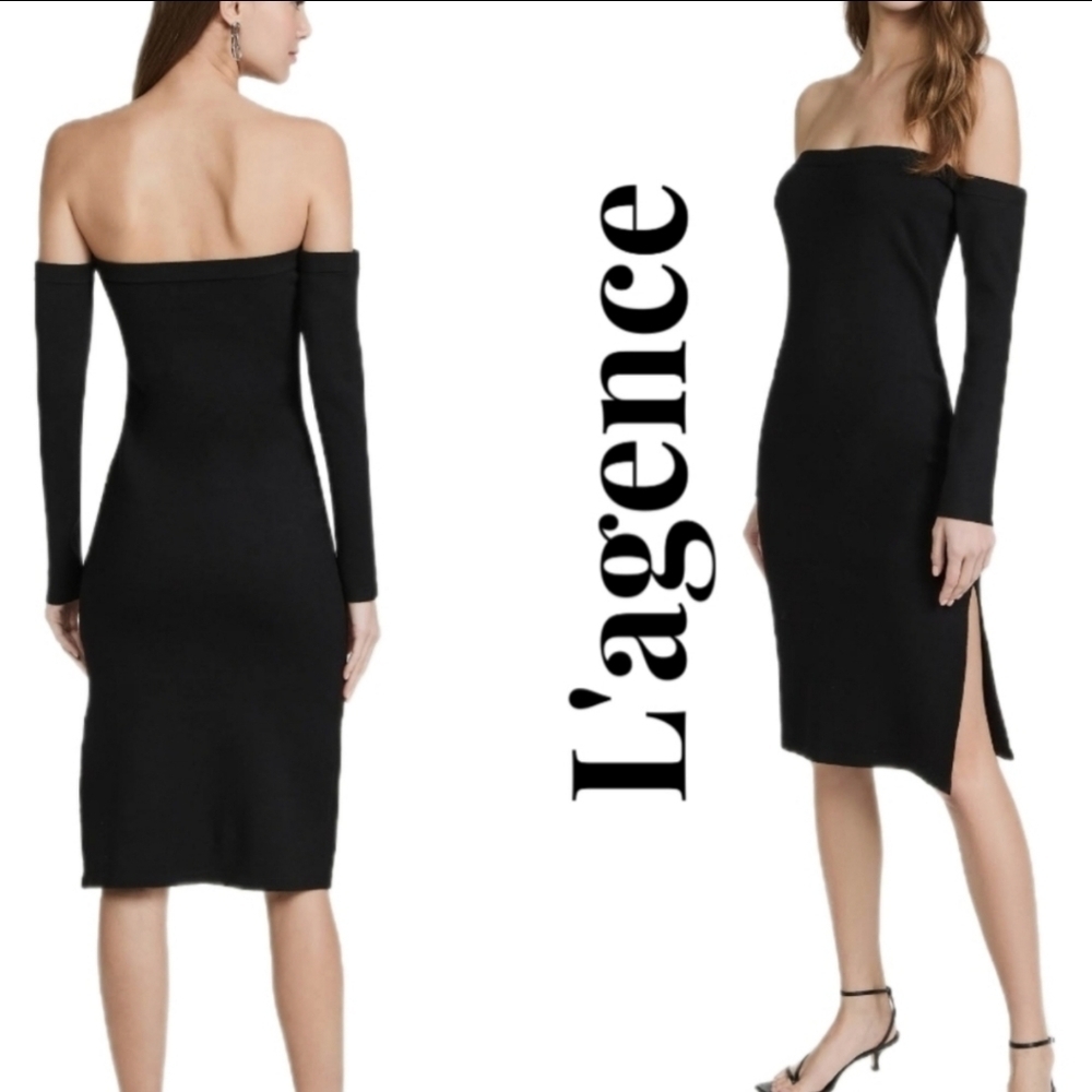 L'agence Felicia Womens Black Knit Straight Midi dress Sz XXS Stretch Knit